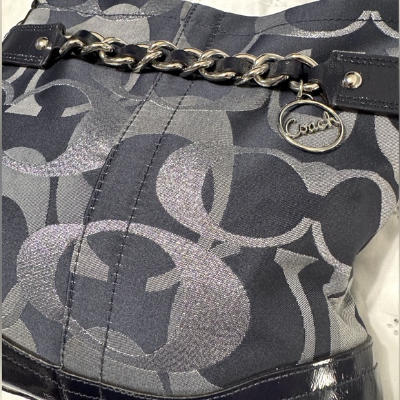 Coach Signature Crossbody Bag - Navy & Grey with Chain Detail - Picture 2 of 4